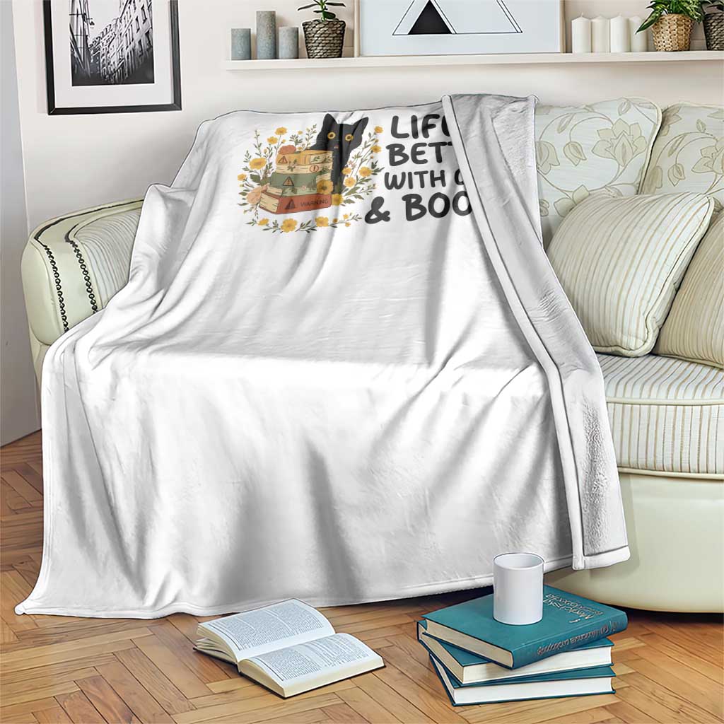 Life Is Better With Cats And Books Throw Blanket Funny Black Cat Book Lover - Wonder Print Shop