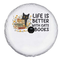 Life Is Better With Cats And Books Spare Tire Cover Funny Black Cat Book Lover - Wonder Print Shop