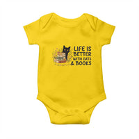 Life Is Better With Cats And Books Baby Onesie Funny Black Cat Book Lover - Wonder Print Shop