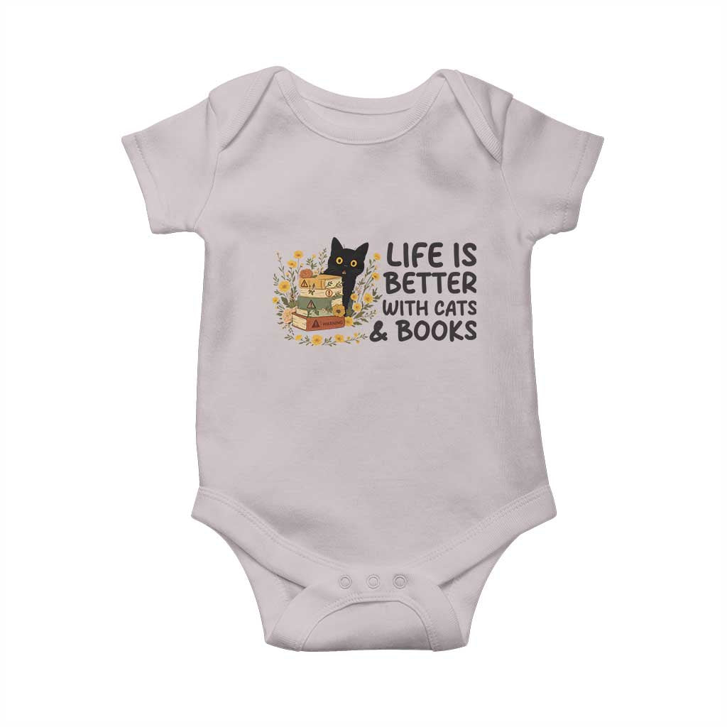 Life Is Better With Cats And Books Baby Onesie Funny Black Cat Book Lover - Wonder Print Shop