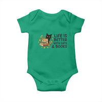 Life Is Better With Cats And Books Baby Onesie Funny Black Cat Book Lover - Wonder Print Shop