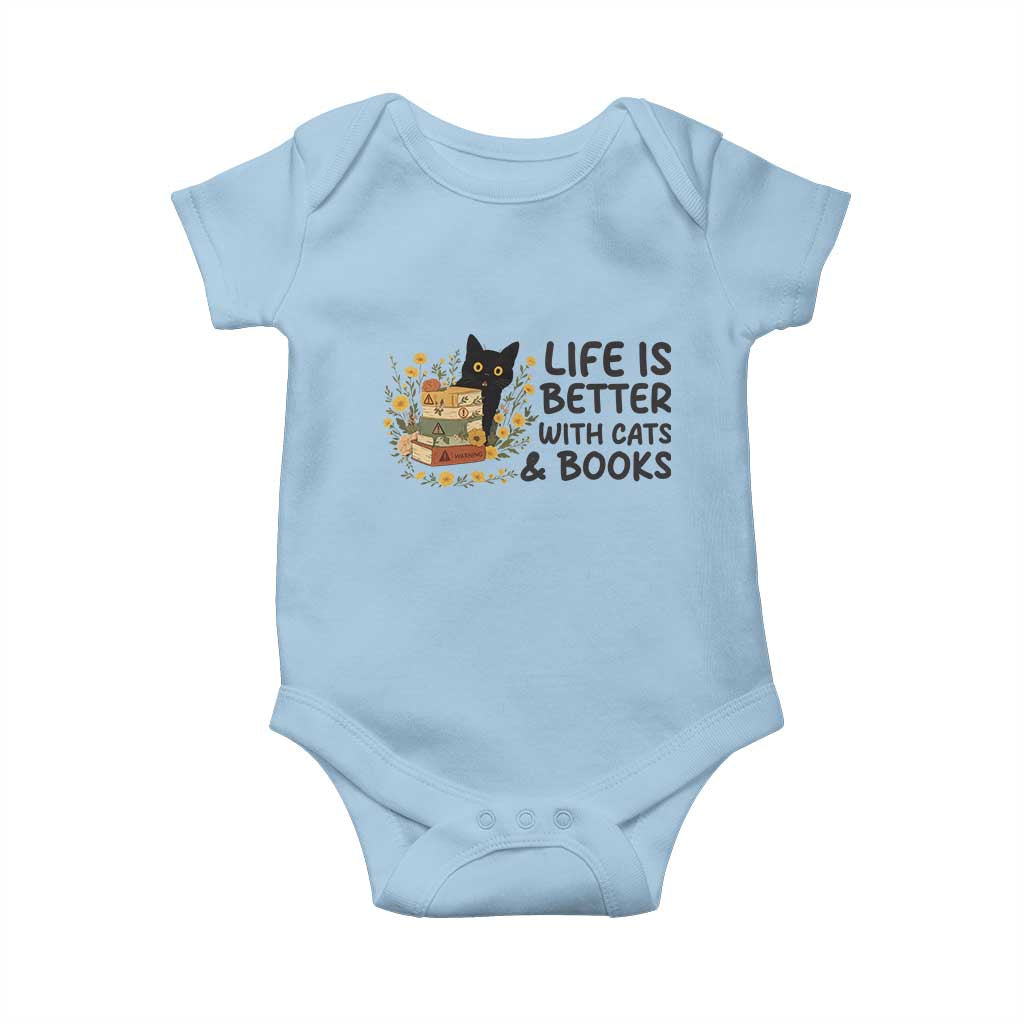Life Is Better With Cats And Books Baby Onesie Funny Black Cat Book Lover - Wonder Print Shop