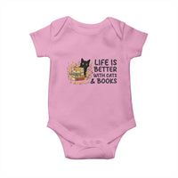Life Is Better With Cats And Books Baby Onesie Funny Black Cat Book Lover - Wonder Print Shop