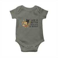 Life Is Better With Cats And Books Baby Onesie Funny Black Cat Book Lover - Wonder Print Shop