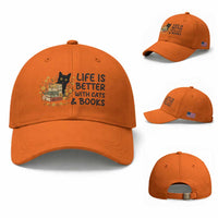 Life Is Better With Cats And Books Baseball Cap Funny Black Cat Book Lover