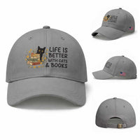 Life Is Better With Cats And Books Baseball Cap Funny Black Cat Book Lover