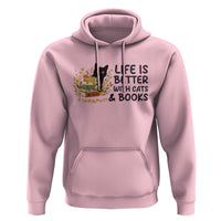 Life Is Better With Cats And Books Hoodie Funny Black Cat Book Lover - Wonder Print Shop