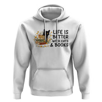 Life Is Better With Cats And Books Hoodie Funny Black Cat Book Lover - Wonder Print Shop