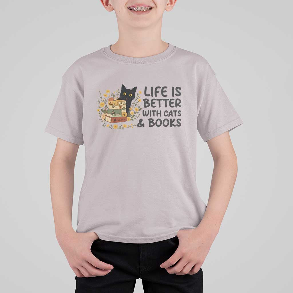 Life Is Better With Cats And Books T Shirt For Kid Funny Black Cat Book Lover - Wonder Print Shop
