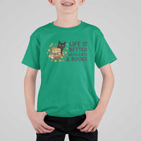 Life Is Better With Cats And Books T Shirt For Kid Funny Black Cat Book Lover - Wonder Print Shop