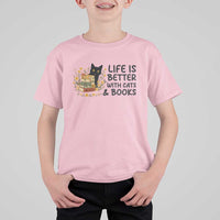 Life Is Better With Cats And Books T Shirt For Kid Funny Black Cat Book Lover - Wonder Print Shop