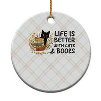Life Is Better With Cats And Books Ceramic Ornament Funny Black Cat Book Lover - Wonder Print Shop