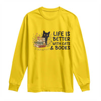 Life Is Better With Cats And Books Long Sleeve Shirt Funny Black Cat Book Lover - Wonder Print Shop