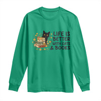 Life Is Better With Cats And Books Long Sleeve Shirt Funny Black Cat Book Lover - Wonder Print Shop