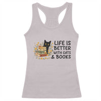Life Is Better With Cats And Books Racerback Tank Top Funny Black Cat Book Lover - Wonder Print Shop
