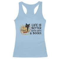 Life Is Better With Cats And Books Racerback Tank Top Funny Black Cat Book Lover - Wonder Print Shop
