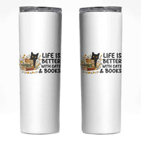 Life Is Better With Cats And Books Skinny Tumbler Funny Black Cat Book Lover