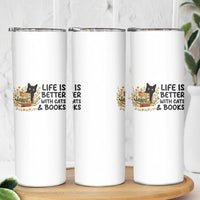 Life Is Better With Cats And Books Skinny Tumbler Funny Black Cat Book Lover