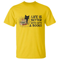 Life Is Better With Cats And Books T Shirt Funny Black Cat Book Lover - Wonder Print Shop