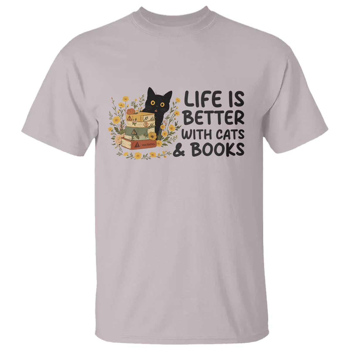 Life Is Better With Cats And Books T Shirt Funny Black Cat Book Lover - Wonder Print Shop