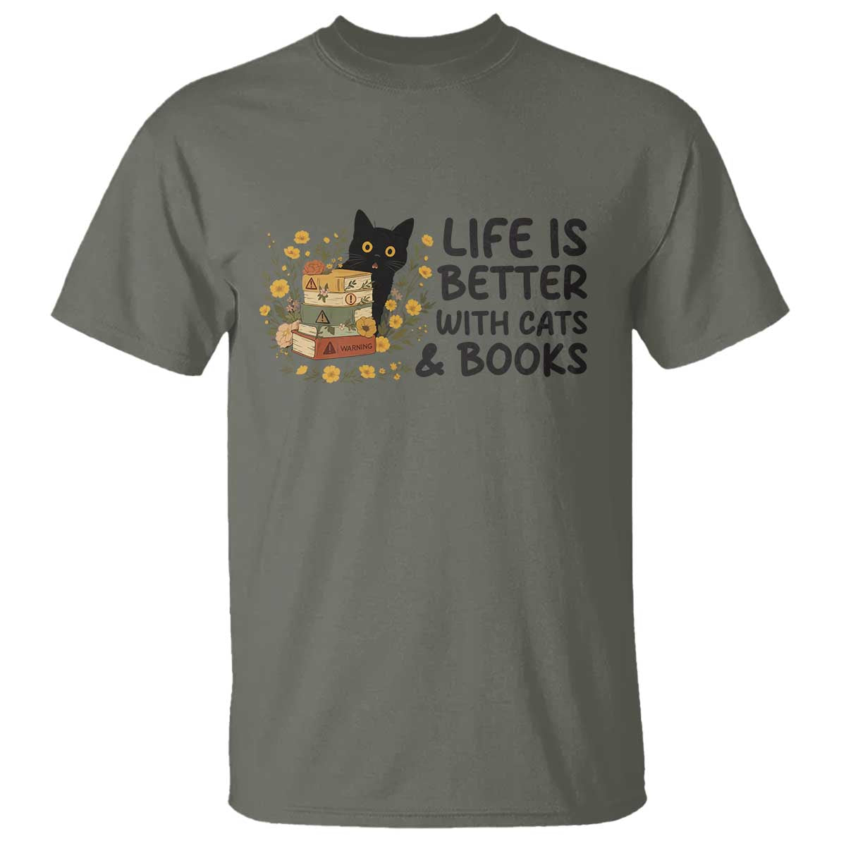 Life Is Better With Cats And Books T Shirt Funny Black Cat Book Lover - Wonder Print Shop