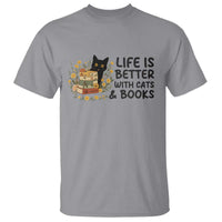 Life Is Better With Cats And Books T Shirt Funny Black Cat Book Lover - Wonder Print Shop
