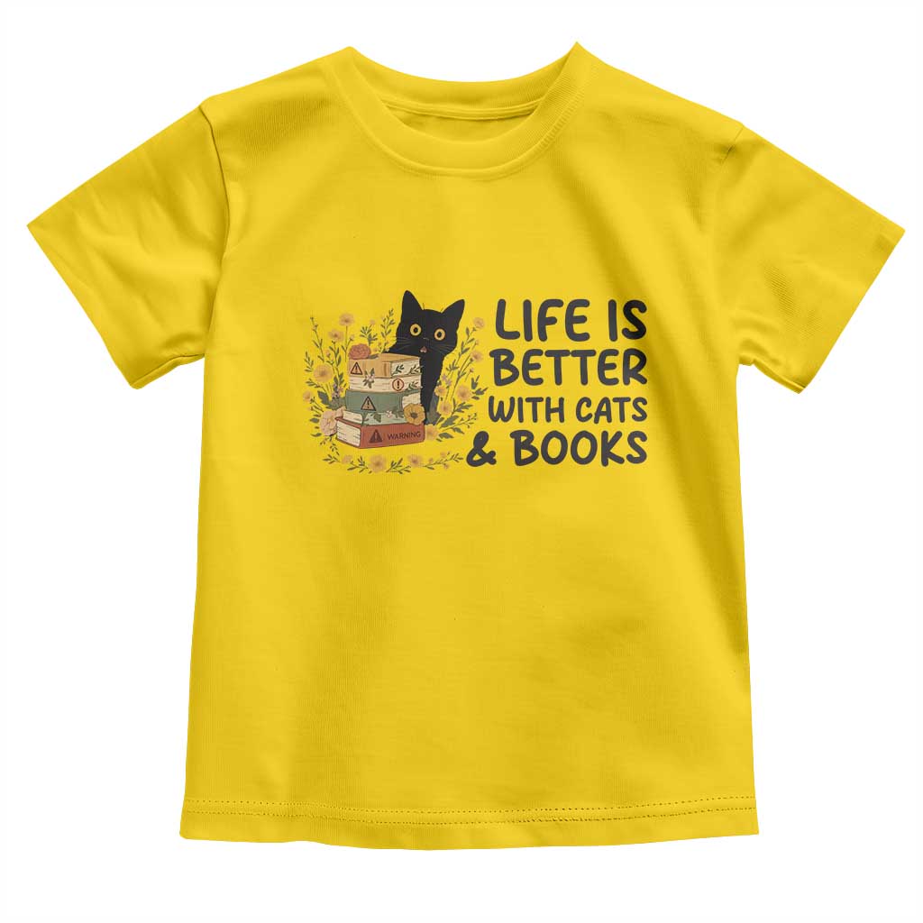 Life Is Better With Cats And Books Toddler T Shirt Funny Black Cat Book Lover - Wonder Print Shop