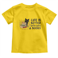 Life Is Better With Cats And Books Toddler T Shirt Funny Black Cat Book Lover - Wonder Print Shop