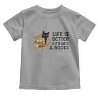 Life Is Better With Cats And Books Toddler T Shirt Funny Black Cat Book Lover - Wonder Print Shop