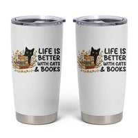 Life Is Better With Cats And Books Tumbler Cup Funny Black Cat Book Lover