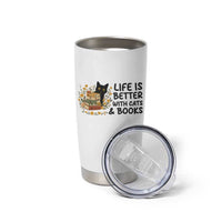 Life Is Better With Cats And Books Tumbler Cup Funny Black Cat Book Lover