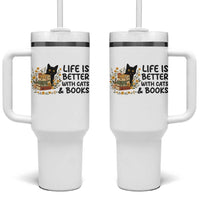 Life Is Better With Cats And Books Tumbler With Handle Funny Black Cat Book Lover