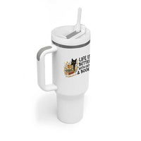 Life Is Better With Cats And Books Tumbler With Handle Funny Black Cat Book Lover