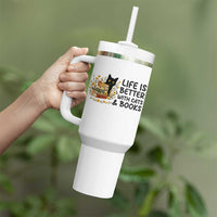 Life Is Better With Cats And Books Tumbler With Handle Funny Black Cat Book Lover