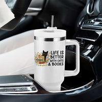 Life Is Better With Cats And Books Tumbler With Handle Funny Black Cat Book Lover