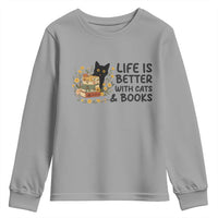 Life Is Better With Cats And Books Youth Sweatshirt Funny Black Cat Book Lover - Wonder Print Shop