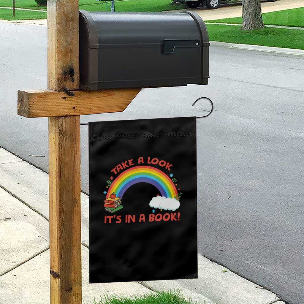 Take A Look It Is In A Book Garden Flag Cute Rainbow Book Educational Quote - Wonder Print Shop