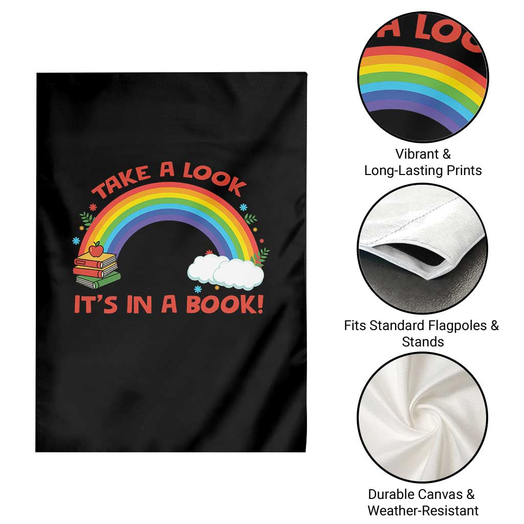 Take A Look It Is In A Book Garden Flag Cute Rainbow Book Educational Quote - Wonder Print Shop