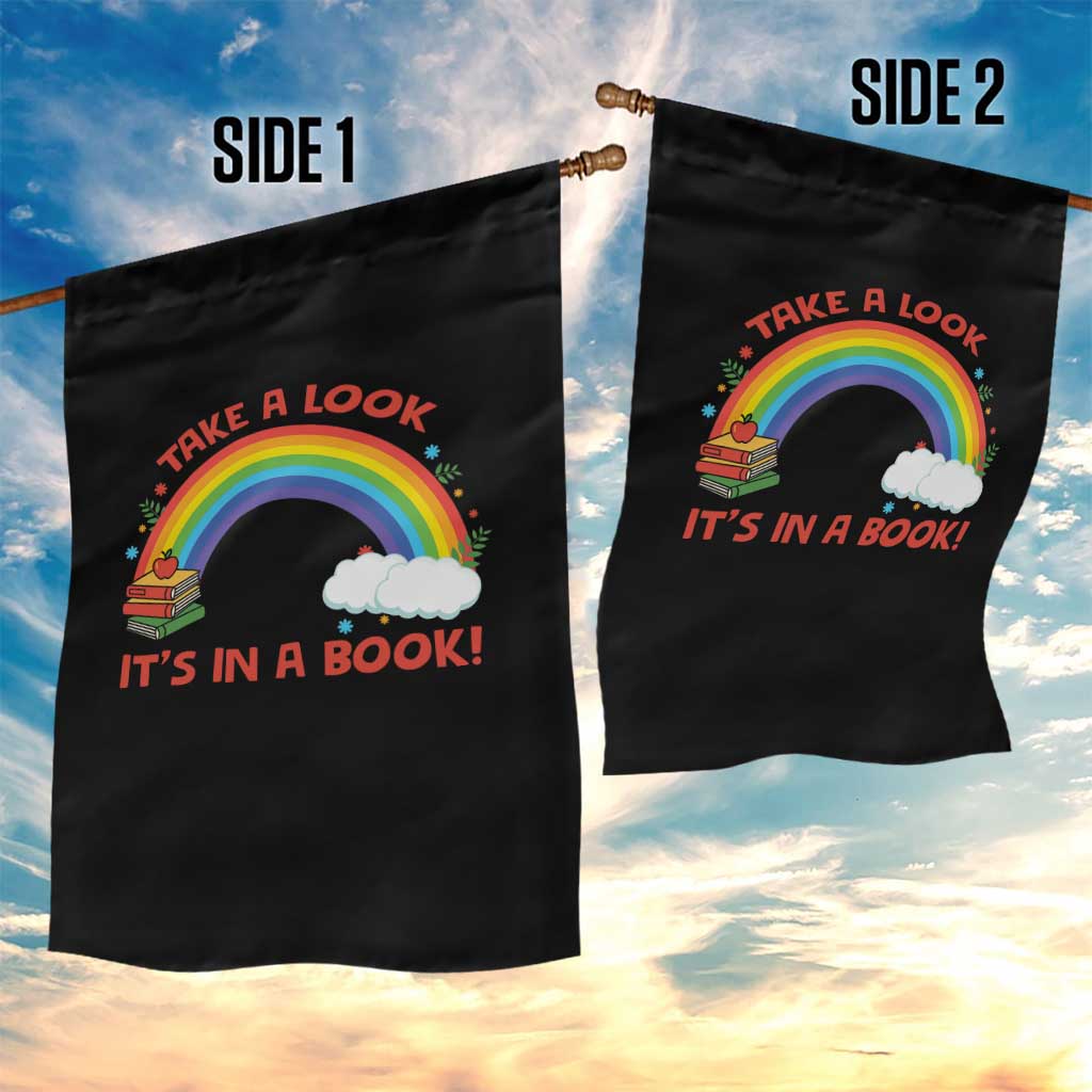 Take A Look It Is In A Book Garden Flag Cute Rainbow Book Educational Quote - Wonder Print Shop