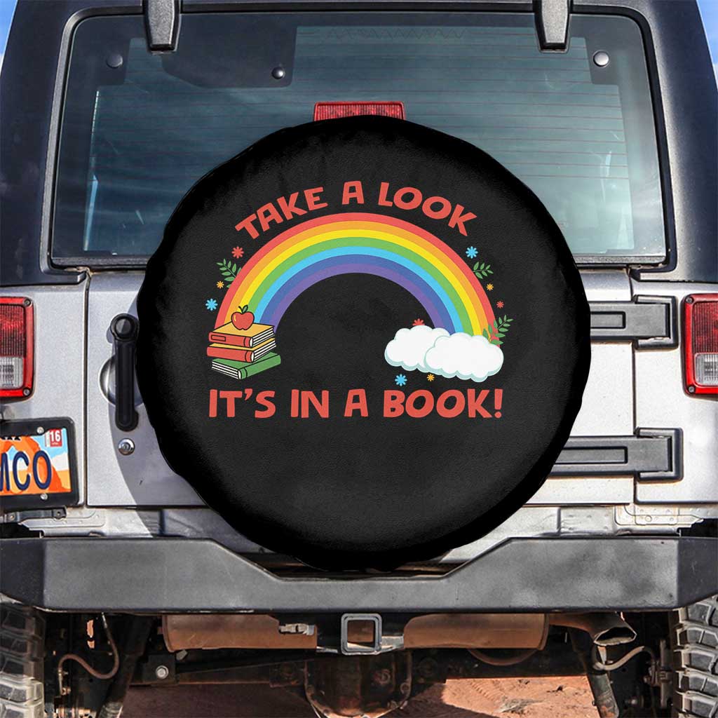 Take A Look It Is In A Book Spare Tire Cover Cute Rainbow Book Educational Quote - Wonder Print Shop