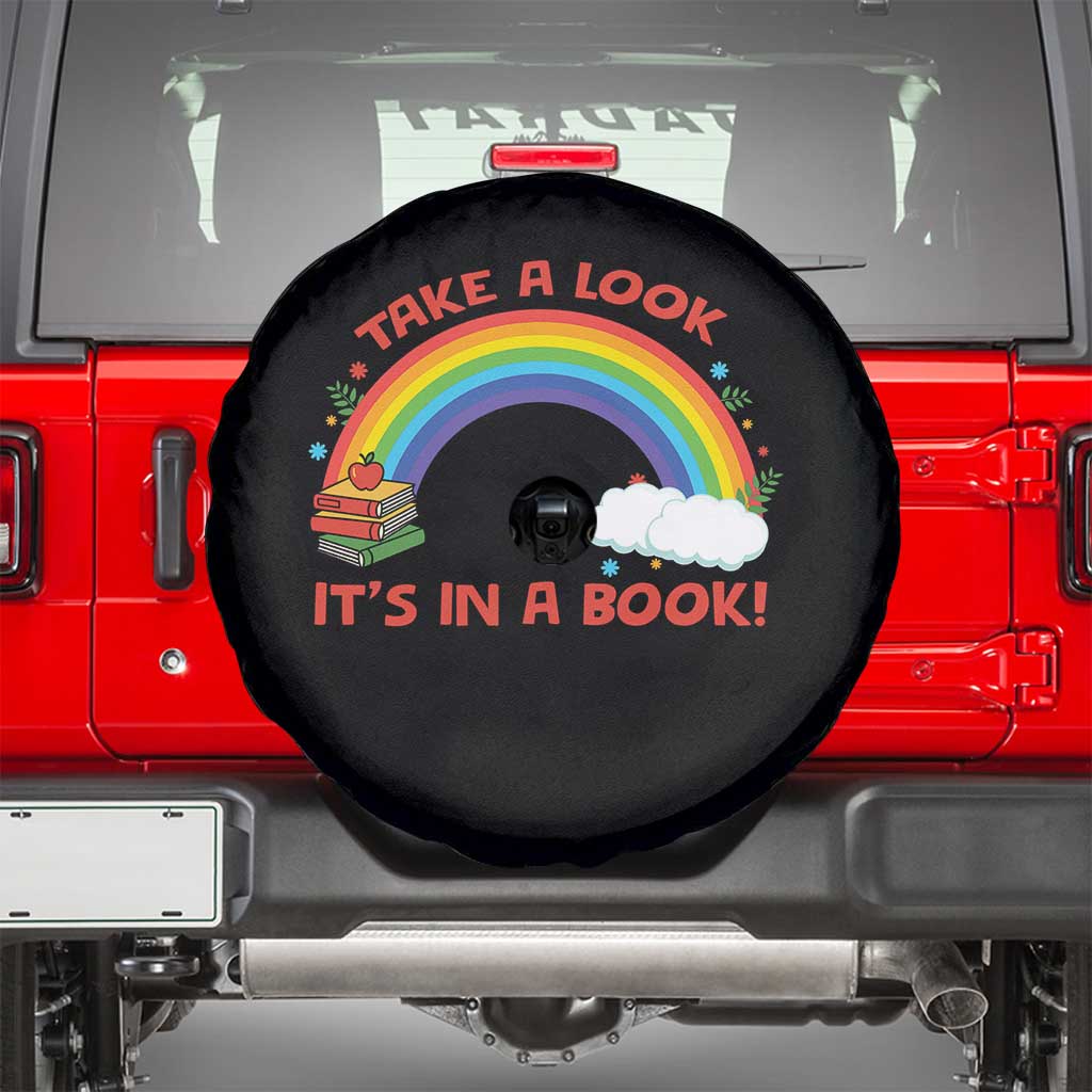 Take A Look It Is In A Book Spare Tire Cover Cute Rainbow Book Educational Quote - Wonder Print Shop