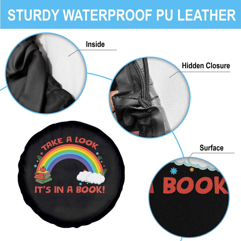 Take A Look It Is In A Book Spare Tire Cover Cute Rainbow Book Educational Quote - Wonder Print Shop