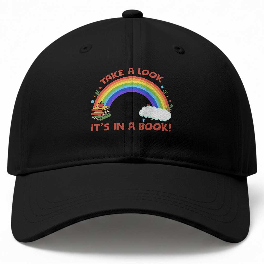 Take A Look It Is In A Book Baseball Cap Cute Rainbow Book Educational Quote