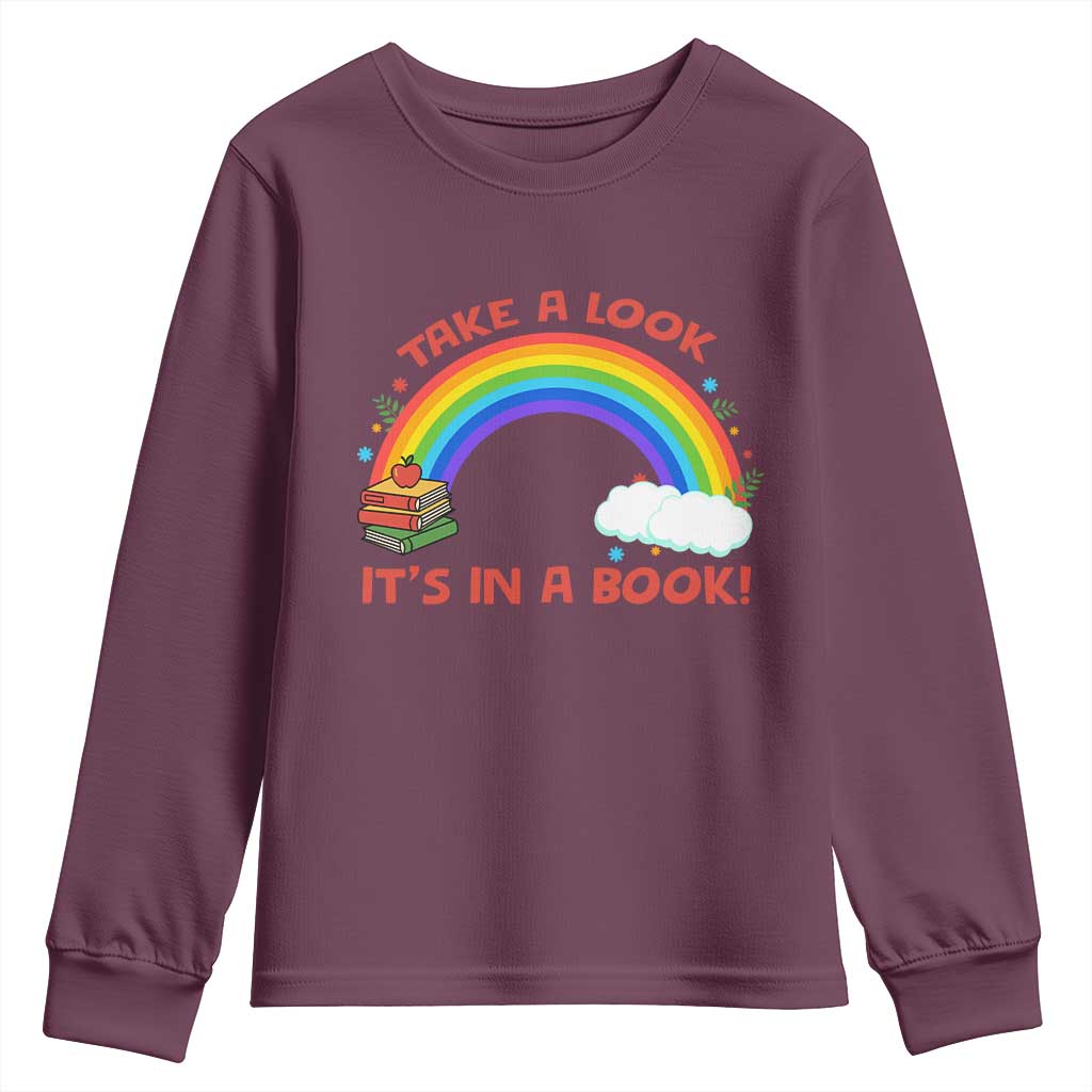 Take A Look It Is In A Book Youth Sweatshirt Cute Rainbow Book Educational Quote - Wonder Print Shop