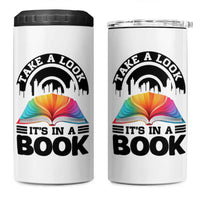 Take A Look It Is In A Book 4 in 1 Can Cooler Tumbler Reading Retro Rainbow Vintage