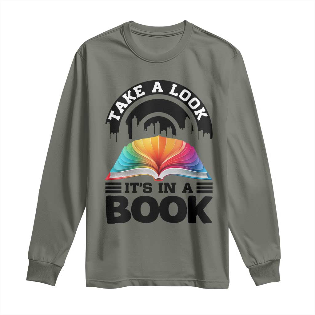 Take A Look It Is In A Book Long Sleeve Shirt Reading Retro Rainbow Vintage - Wonder Print Shop