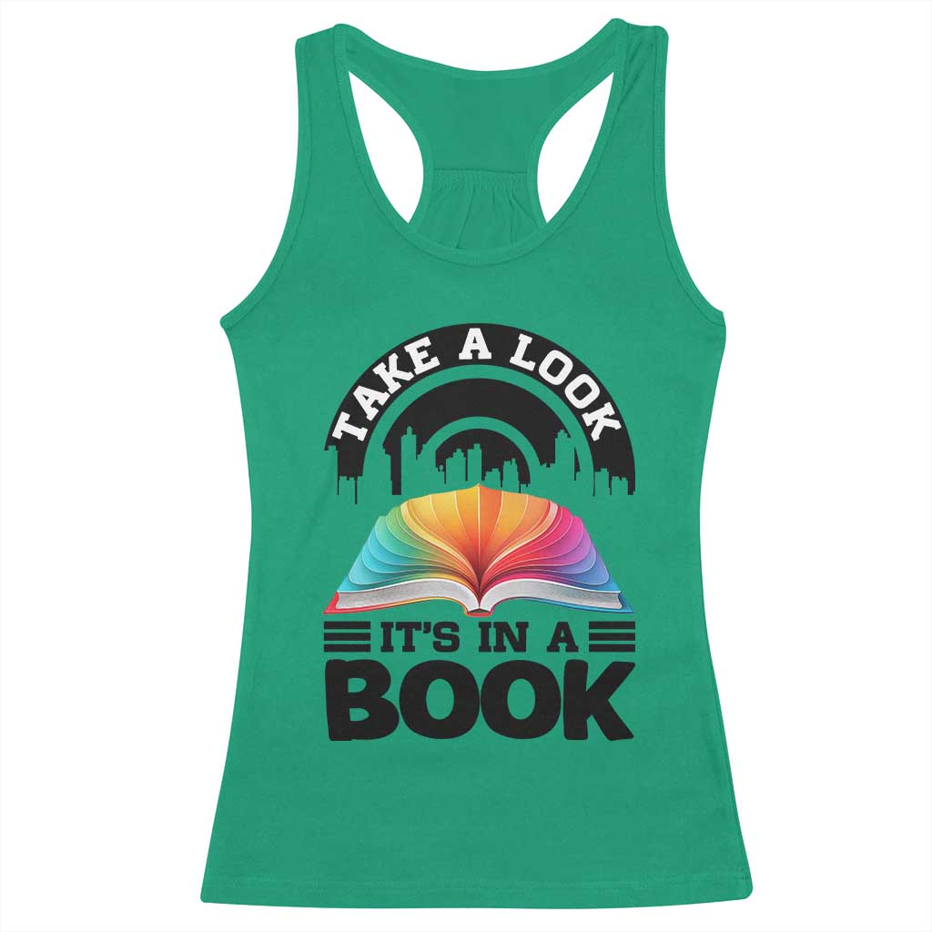 Take A Look It Is In A Book Racerback Tank Top Reading Retro Rainbow Vintage - Wonder Print Shop