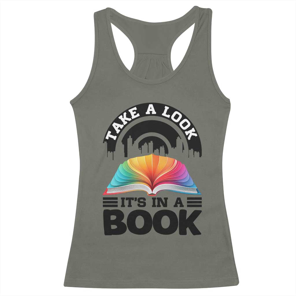 Take A Look It Is In A Book Racerback Tank Top Reading Retro Rainbow Vintage - Wonder Print Shop