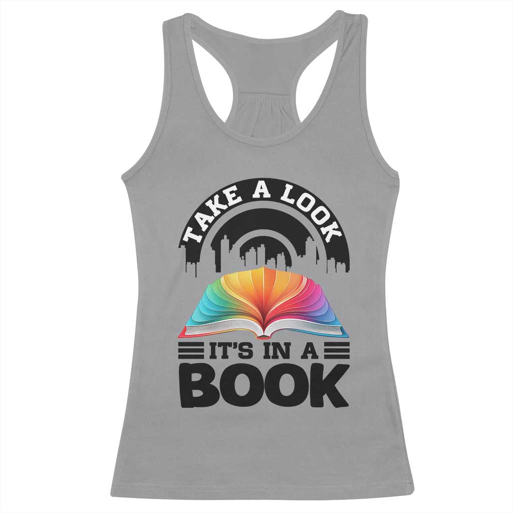 Take A Look It Is In A Book Racerback Tank Top Reading Retro Rainbow Vintage - Wonder Print Shop