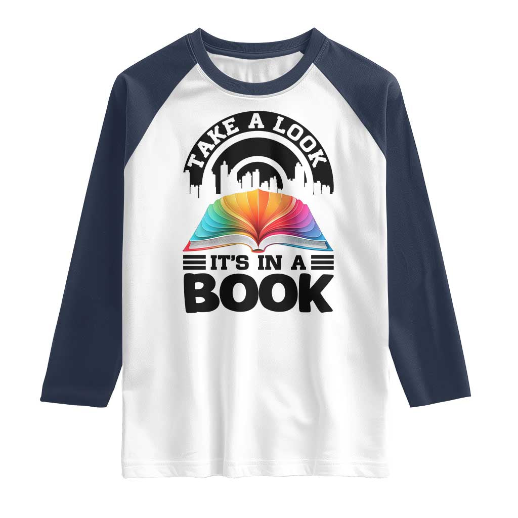 Take A Look It Is In A Book Raglan Shirt Reading Retro Rainbow Vintage - Wonder Print Shop